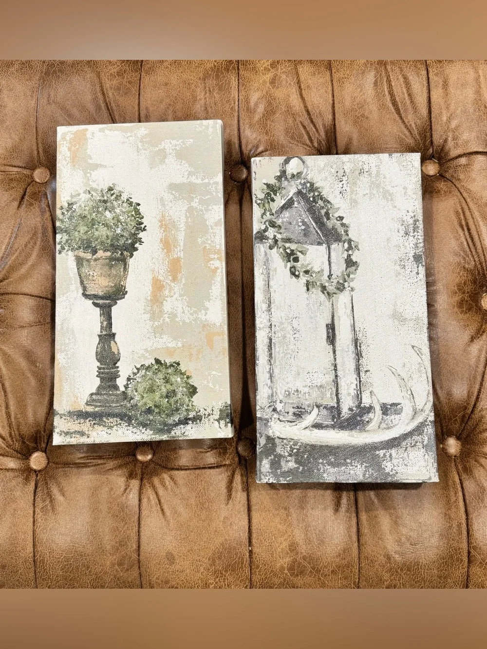 2 piece Neutral Green Topiary Pair Canvas Wall Art